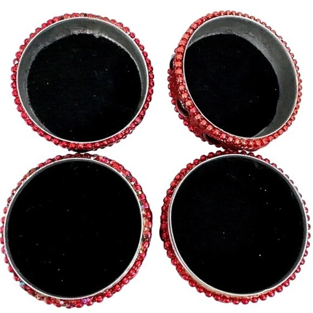 Two Sparkling Red Glitter Jewel Trinket Box Round Keepsake Jewelry‎ Holder Small